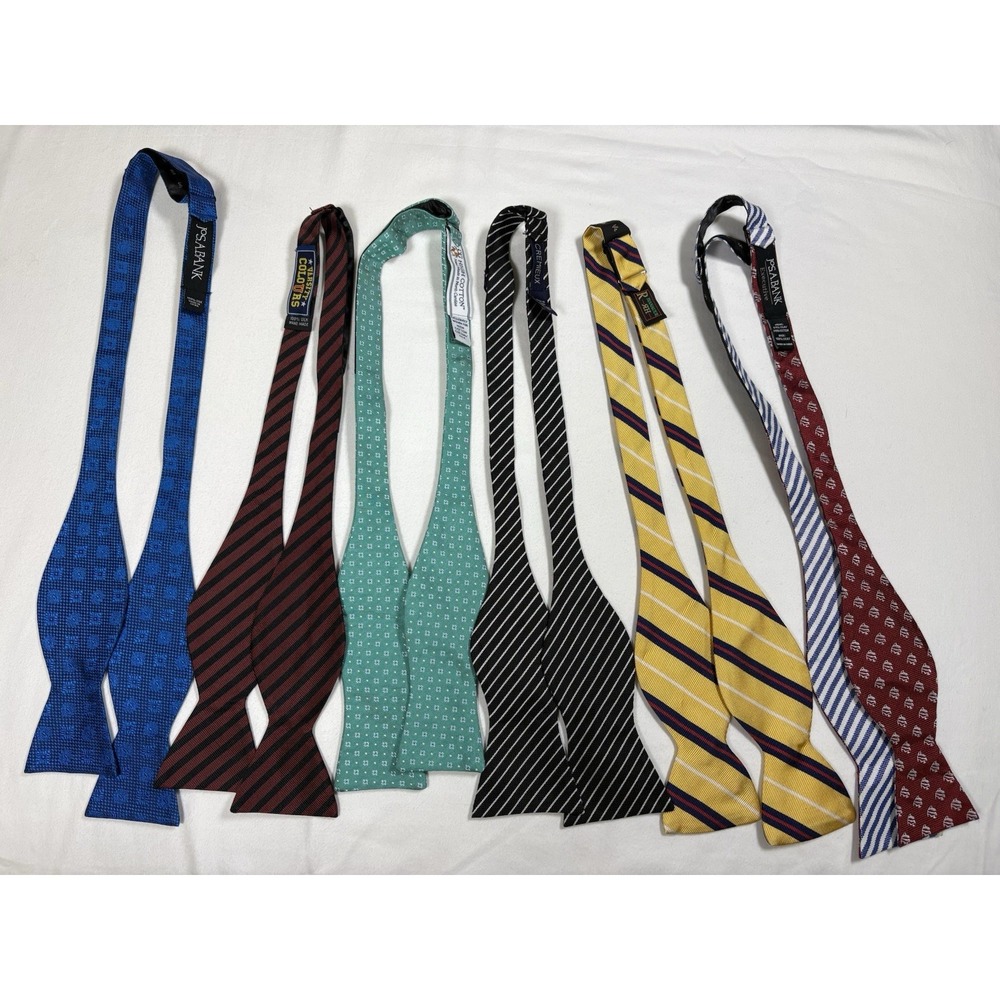 Lot of 6 Mens Silk Bow Ties Self Tie R Hanauer High Cotton Jos A Bank Cremieux